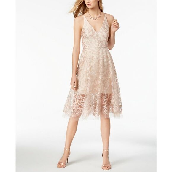 New! XSCAPE Women's Floral Embroidered Fit & Flare Dress Size 10 Color Blush - Picture 5 of 8